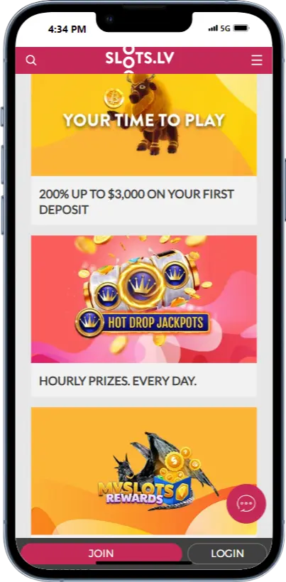 Slots LV Mobile Bonuses